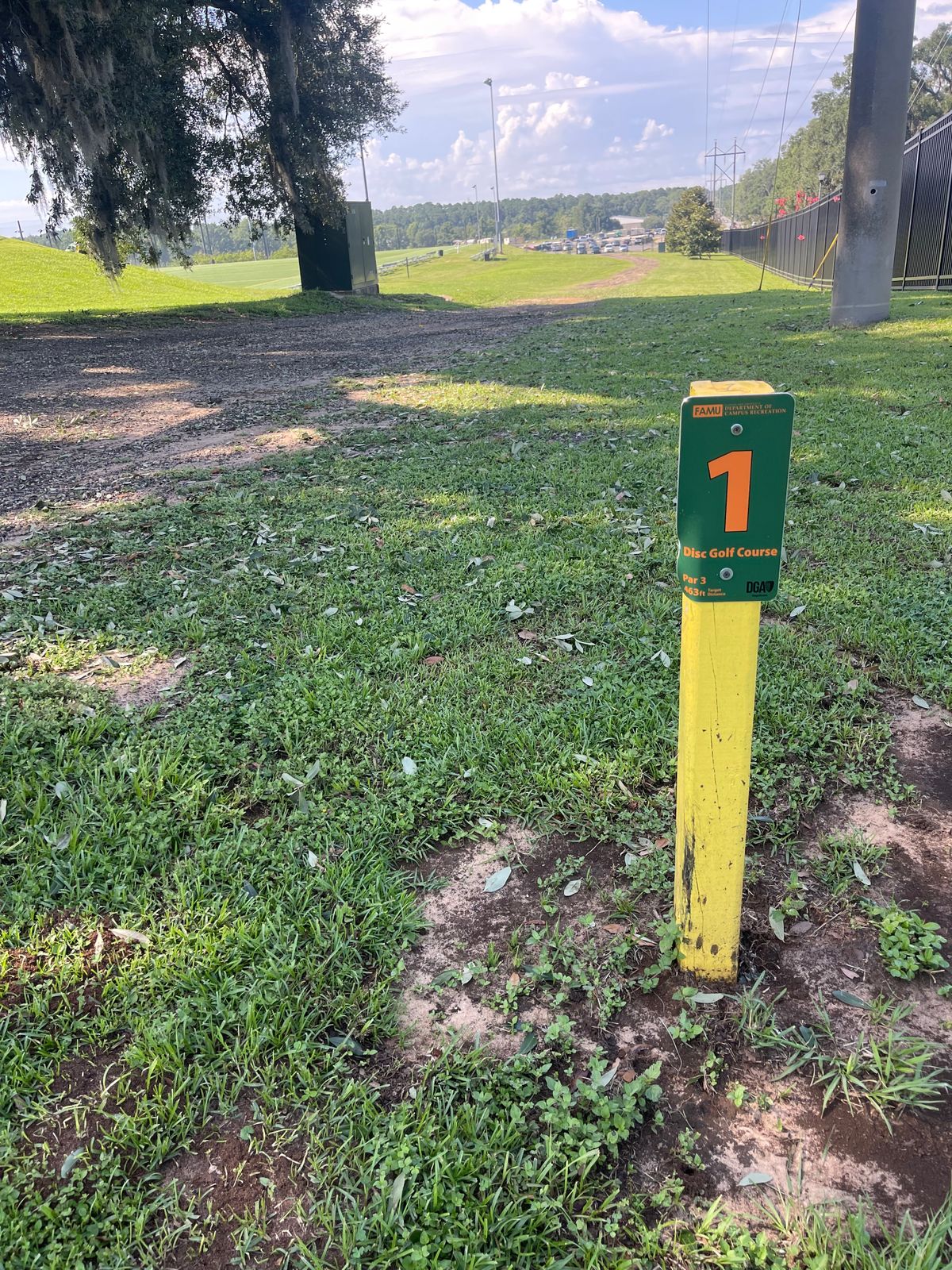 Tee 1. Basket past the bleachers