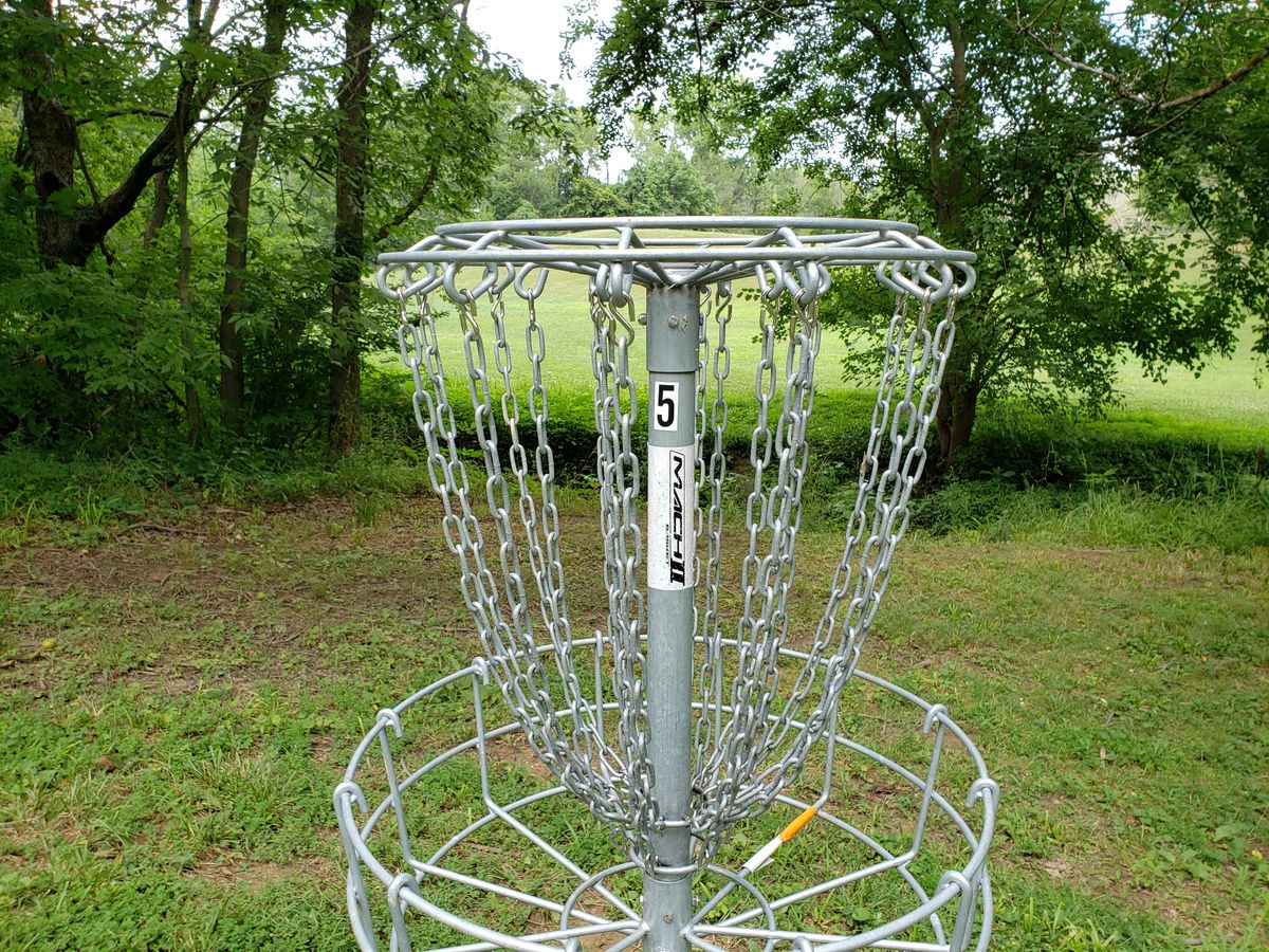 #5 Basket close up, facing back toward water ditch hazard.