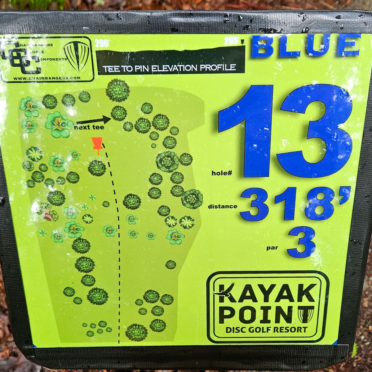 Blue 13 tee sign