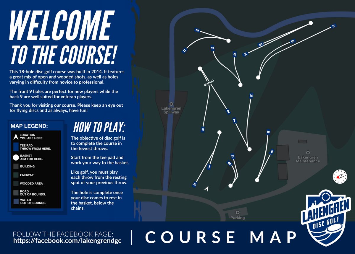 The official course map for Lake Lakengren Disc Golf.