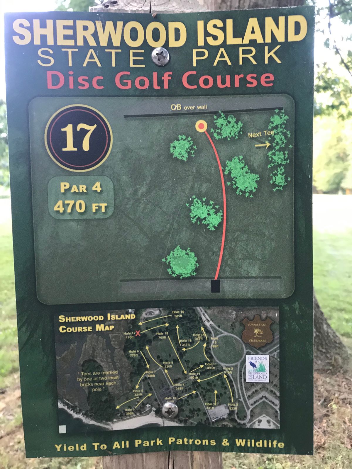 Old and inaccurate map; disregard this tee. Basket has been moved, play as #7 from a flagged tee near 6th (old 14th) basket.