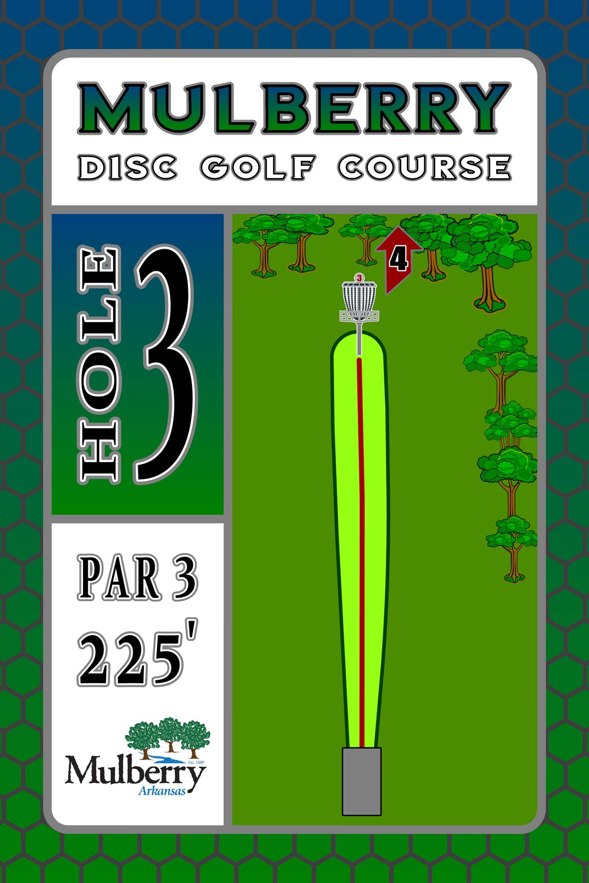 Tee sign hole 3 Mulberry Arkansas Disc Golf Course