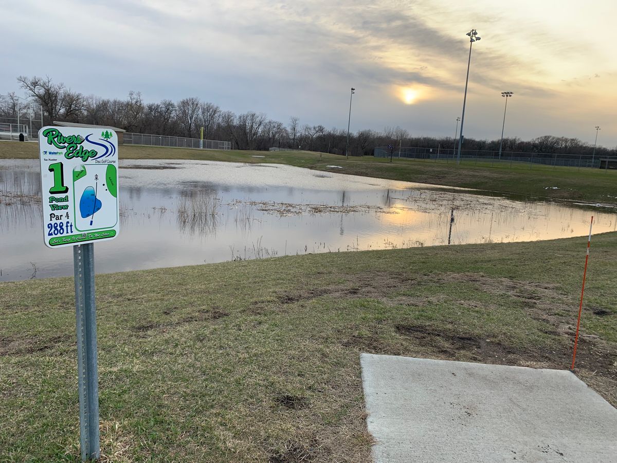 View of hole 1. Pond is flooded a little more than usual.