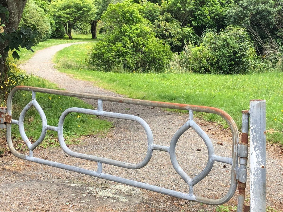 We found it best to start on the other side of this gate and aim down the path and behind the bushes
