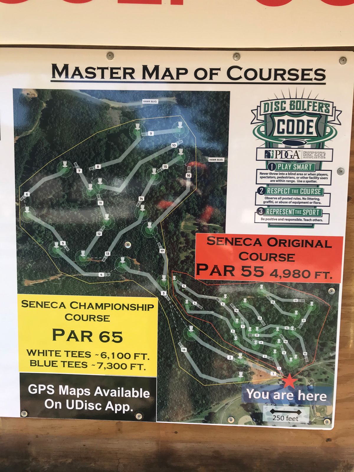 Map of the Seneca Championship Course and the Seneca Original Course (Orange)