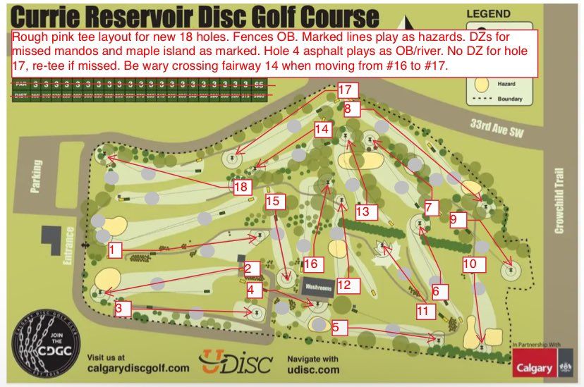 Pink layout tee locations.
