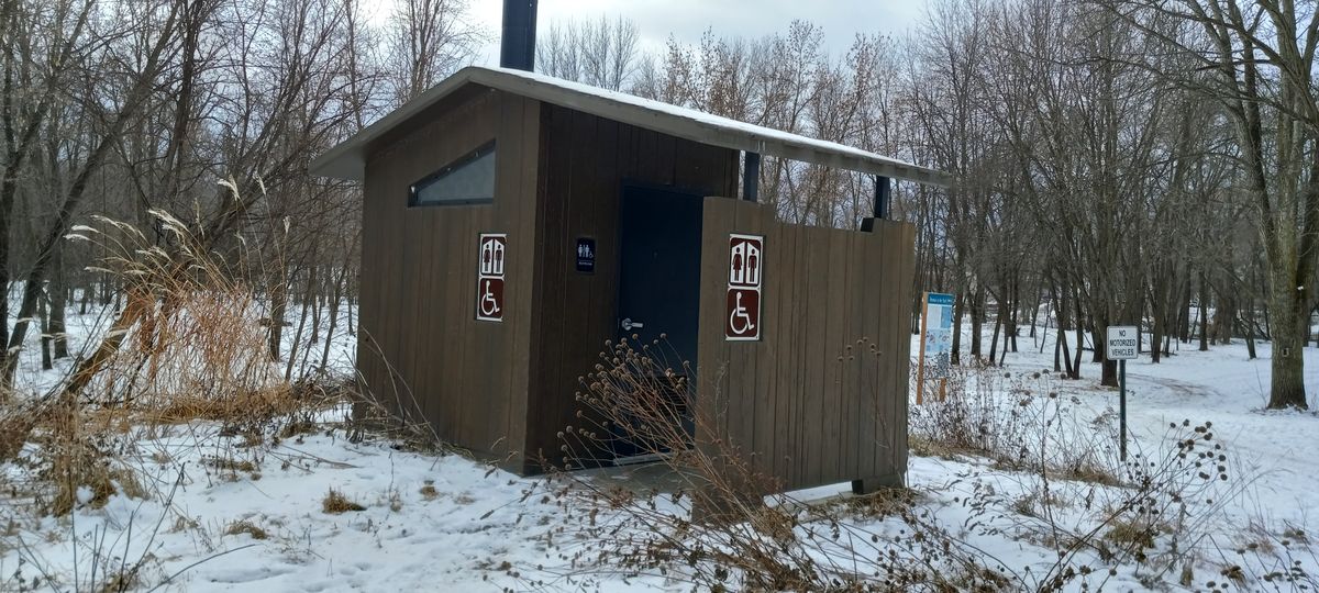 Bathroom near parking lot.