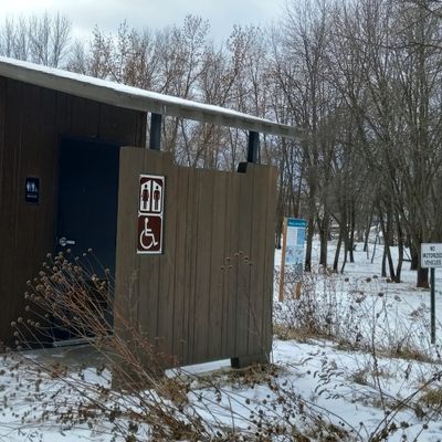 Bathroom near parking lot.