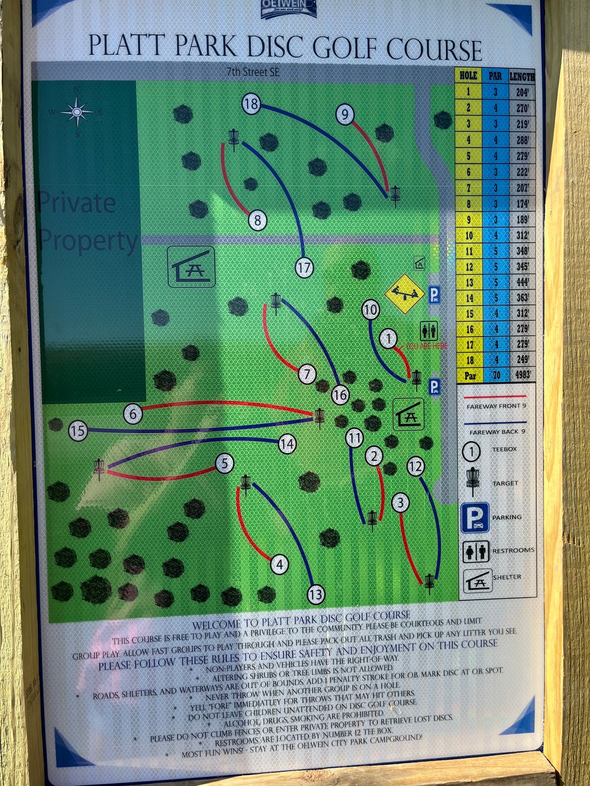 18 holes, beginner friendly, pretty park.