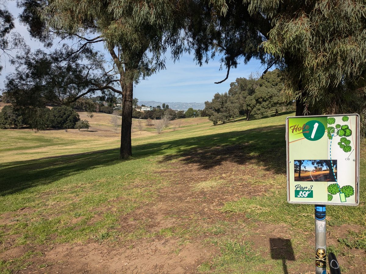 Hole 1 from the rubber tee pad, also it is very uneven so watch your approach.