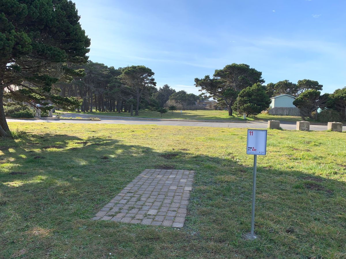 Tee pad for Hole 11 on the Main layout and Hole 18A on the Bandon 30 layout.