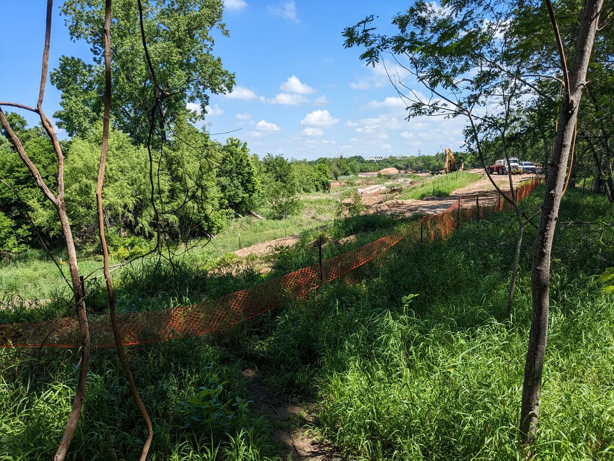 Creek stabilization construction between 18 and 1