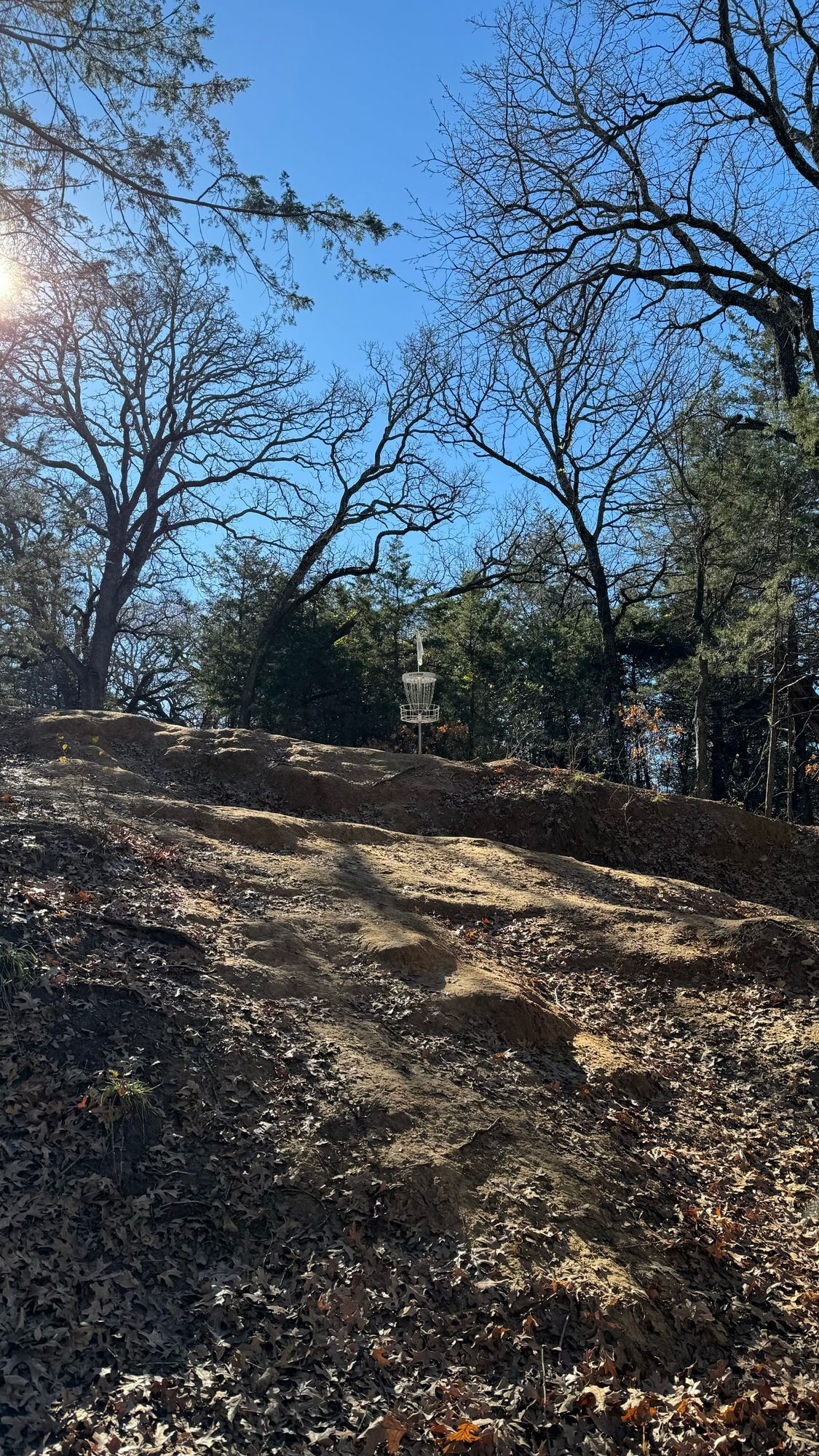 Looking up at the treacherously steep green of hole 12.
