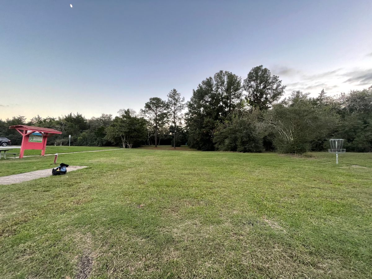View of hole 1 and 18/practice basket