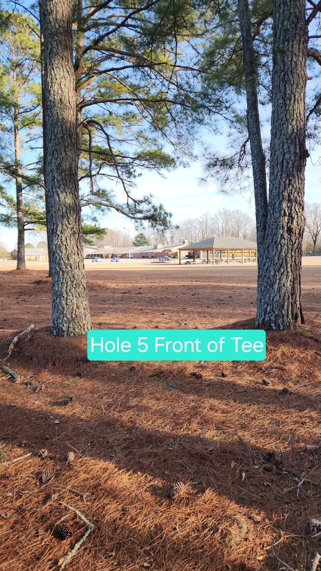 Hole 5

Mando left of Pavillion. 

OB if surrounded by pavement or lands inside playground or Pavillion.