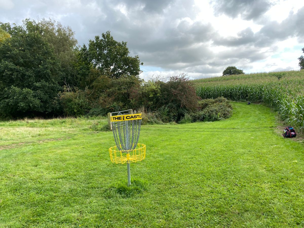 Hole two basket looking back towards the dogleg