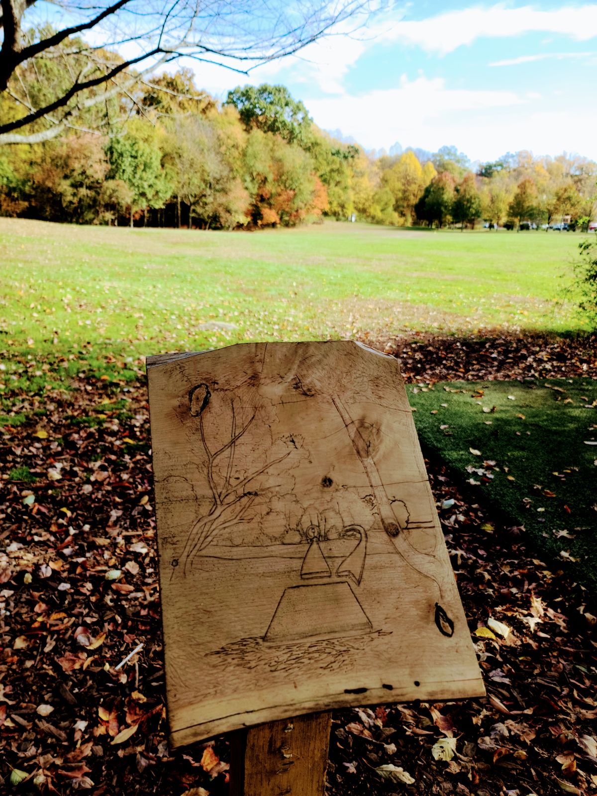 The sign was missing for hole 1 and someone then decided to carve one in.
