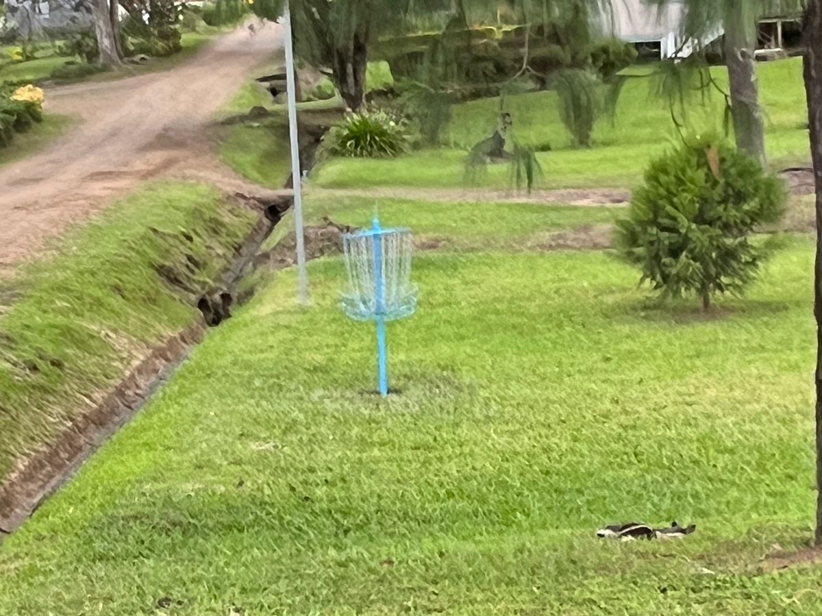 Basket is shared for Holes 1 & 3; Road is OB, ditch between road and basket is NOT OB.