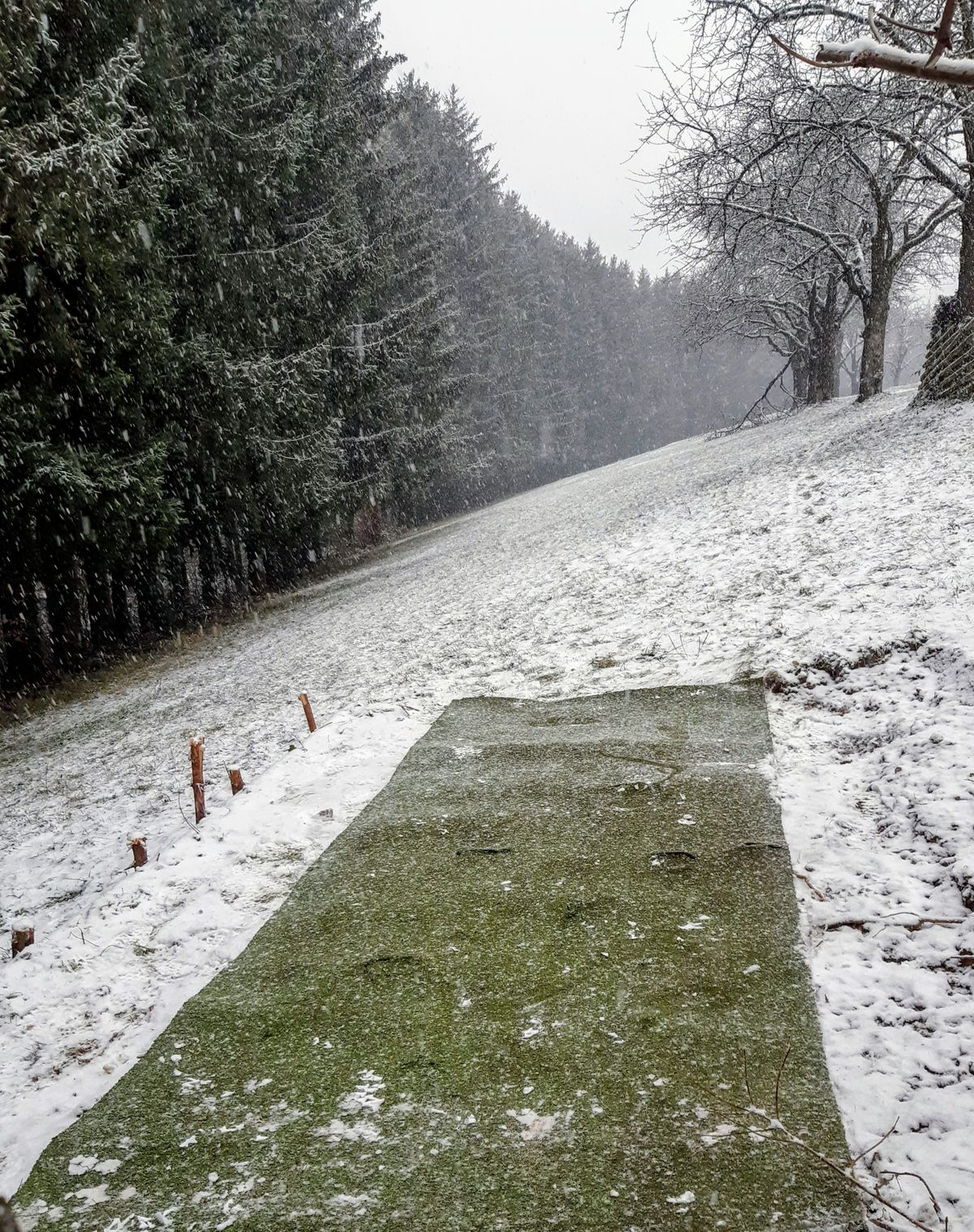 Hole 15 (Par5, 297m, 2 mandos) during tee pad construction before the snow came.