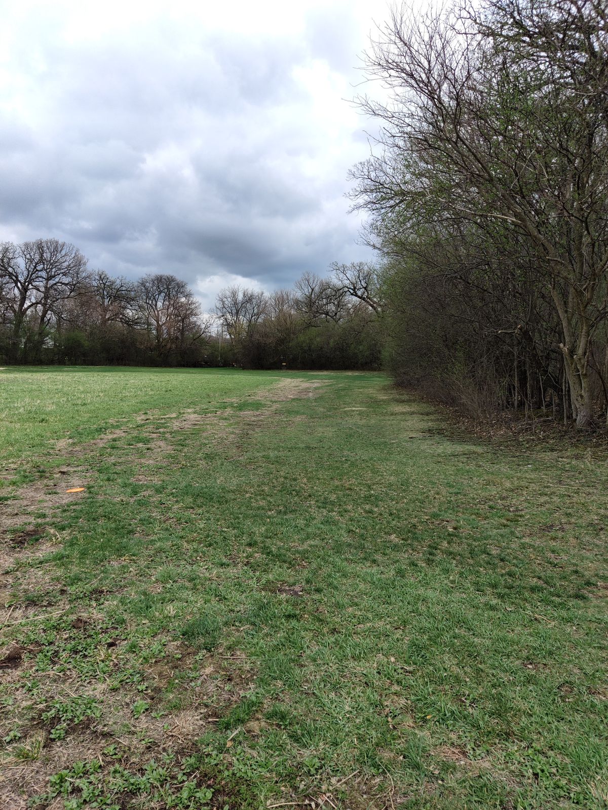 Hole 16 basket from around the corner off the tee