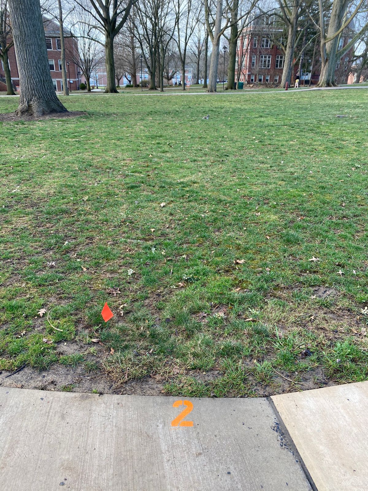 Hole 2, faces south towards Bogar Hall.
