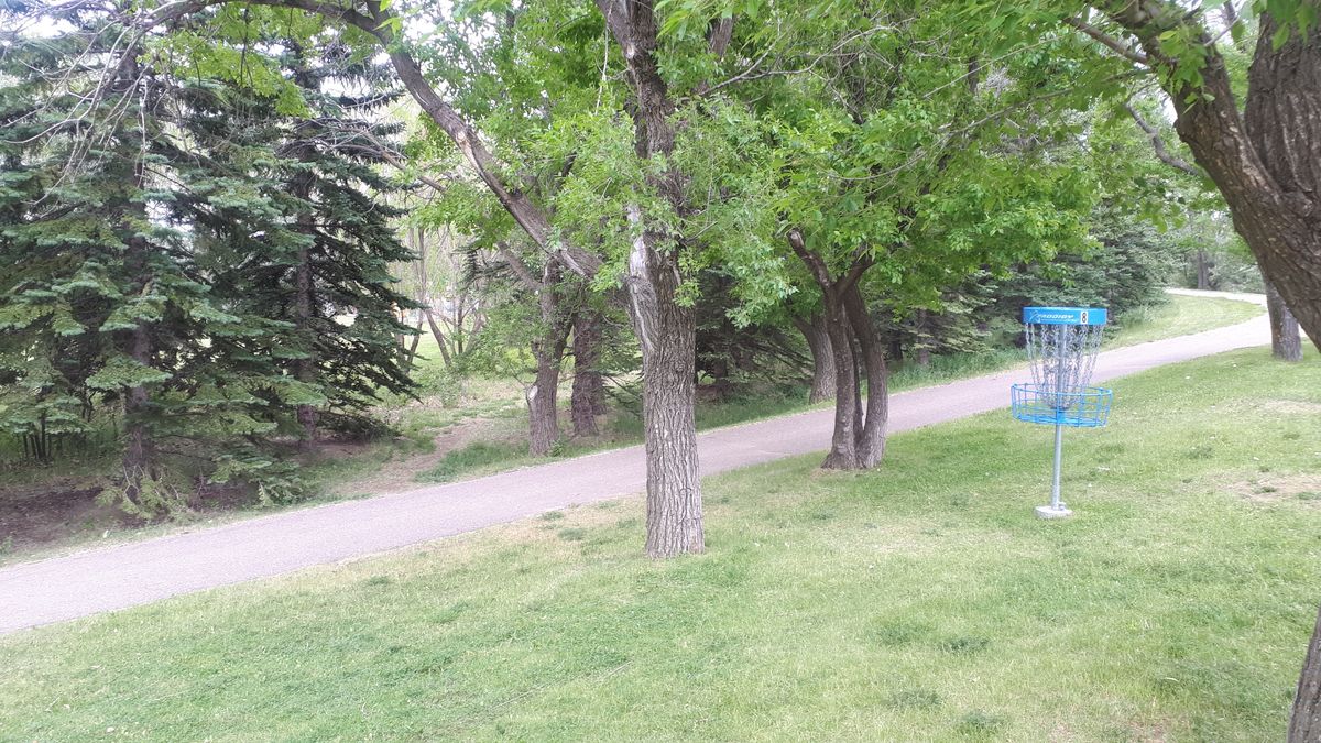 Hole 8 green, path and beyond OB.