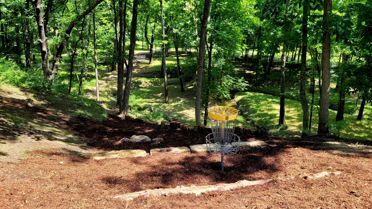 Hole 8 
Behind basket back to WhitetBlue Tee
