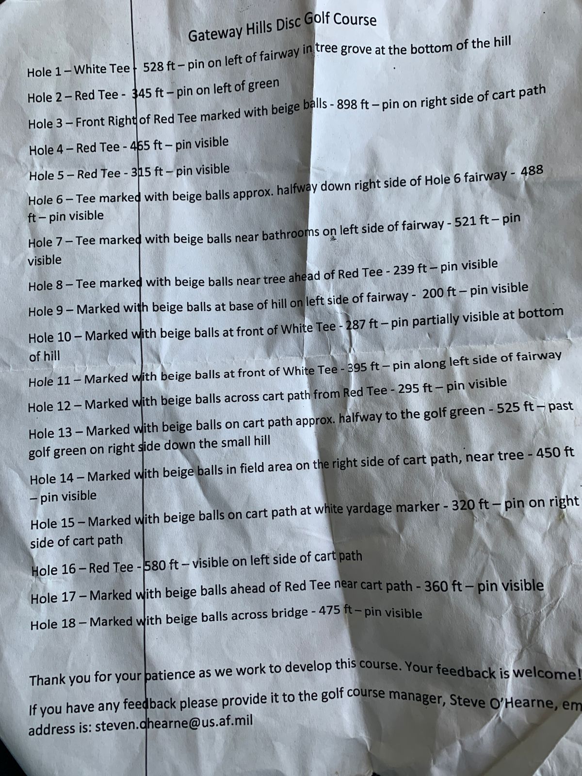 Hole descriptions