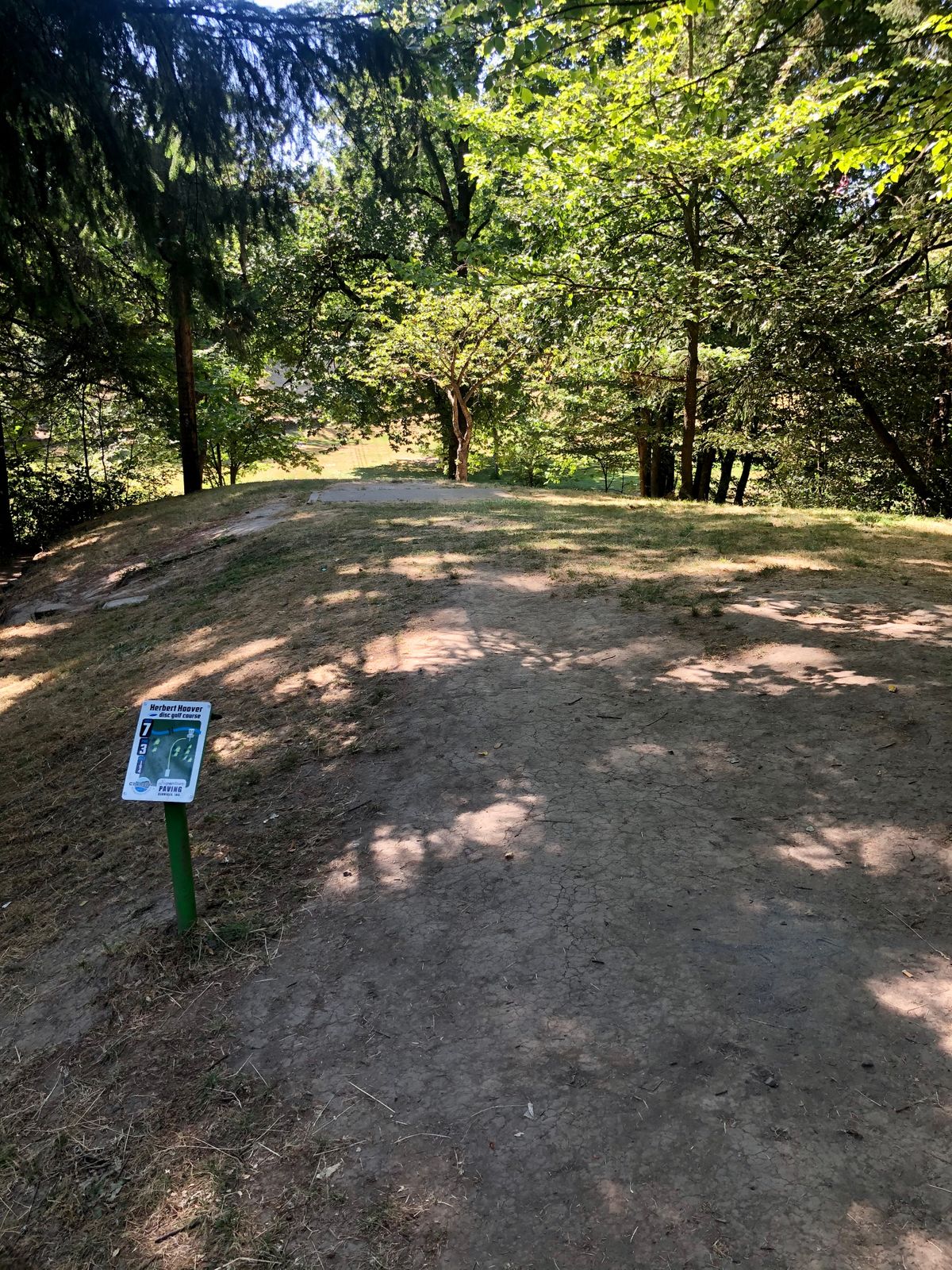Hole 7 teepad. The basket is down the hill to the right