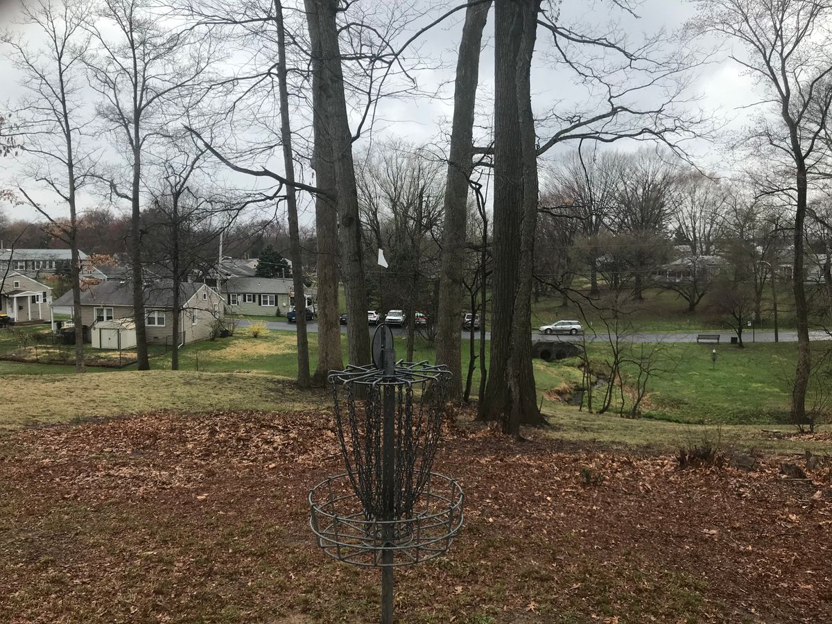 Basket on Hole #19 with Basket on Hole #3 in the background.