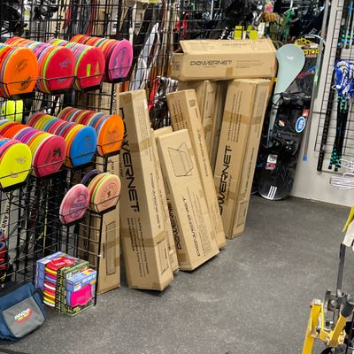 Lots of new innova discs, bags, and starter sets.