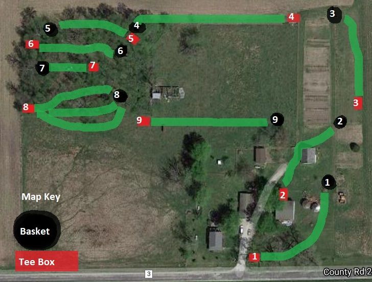 Overview of all 9 tees and baskets