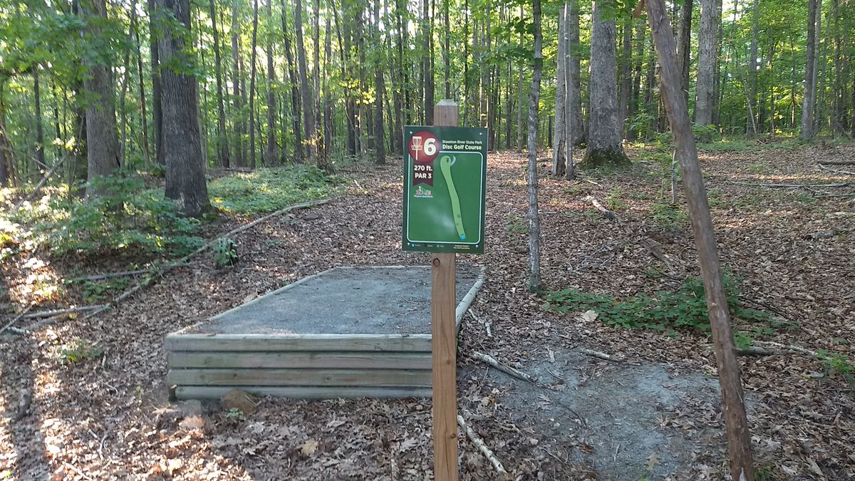 Hole #6. Par 3 - 270 Feet. Guardian trees make this hole interesting. Be prepared for a long hike to hole number seven.