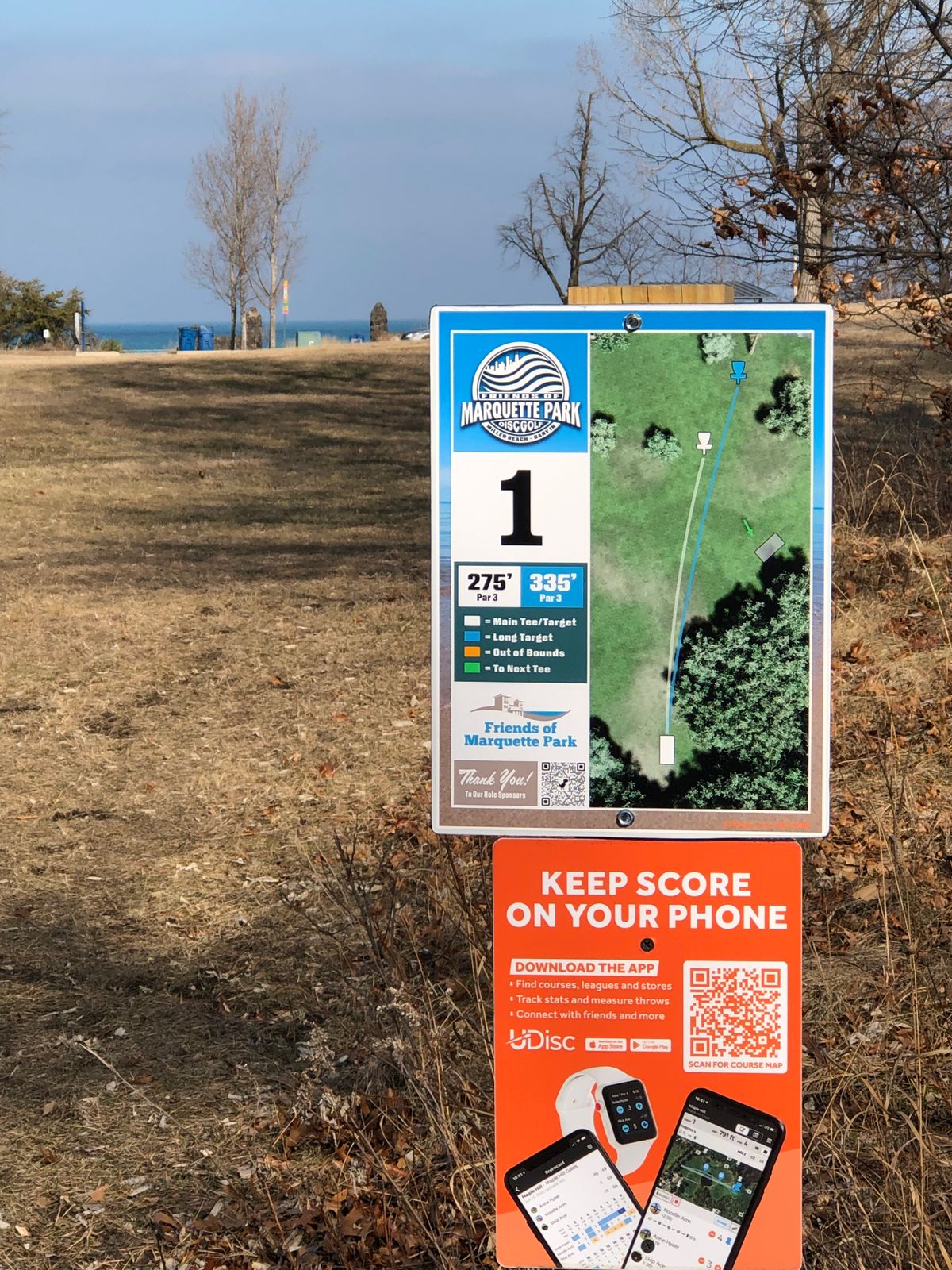 Hole 1.  Signs are now up.   Teepads coming in spring