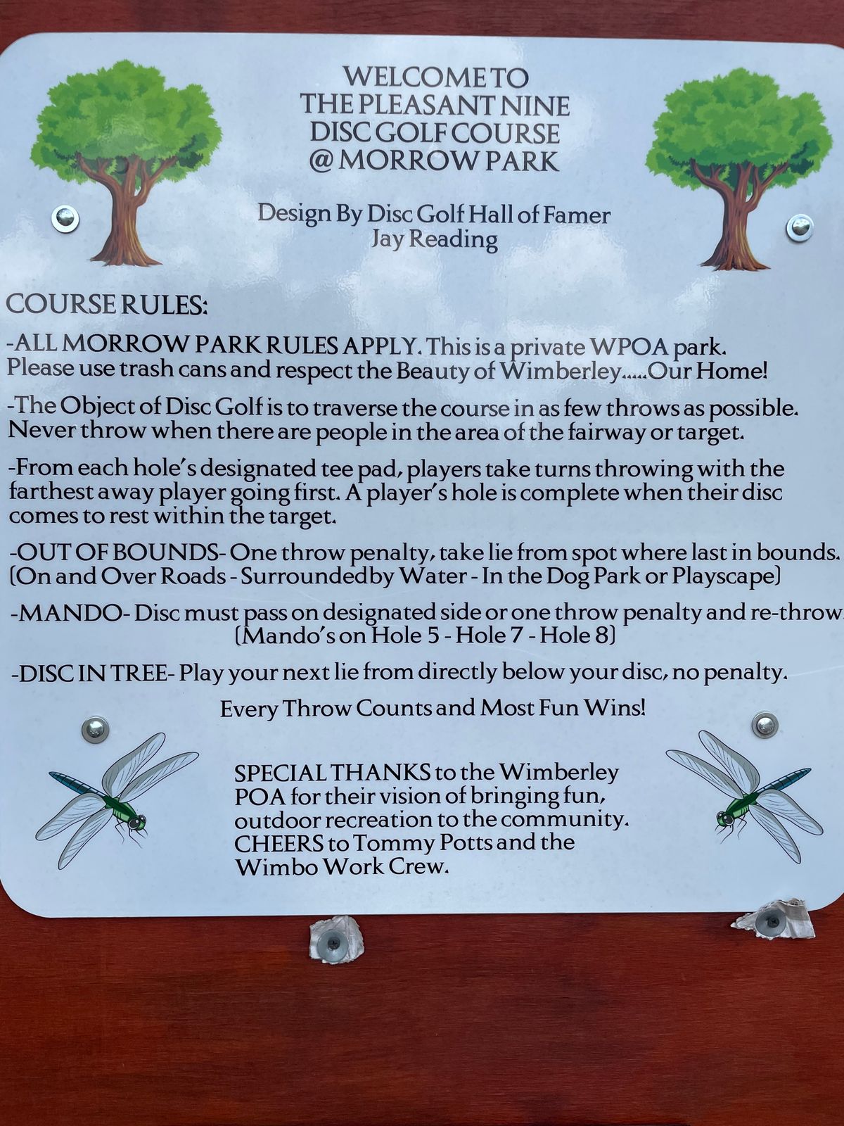 Important Sign with course rules