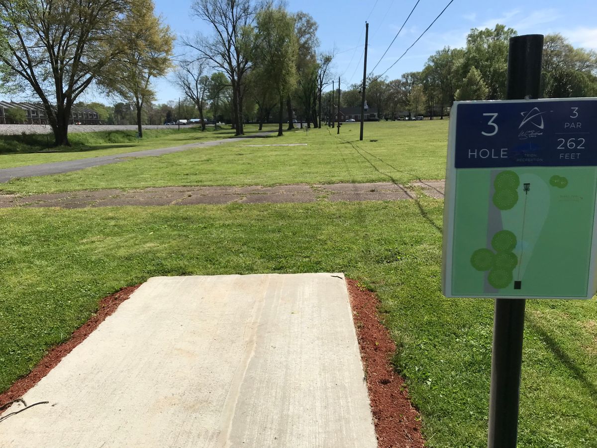 No. 3 tee looking at basket straight ahead left of power pole.