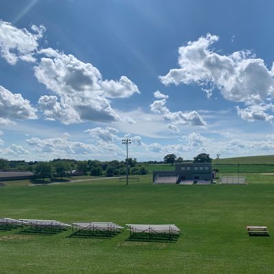 View of football field from hole 14.