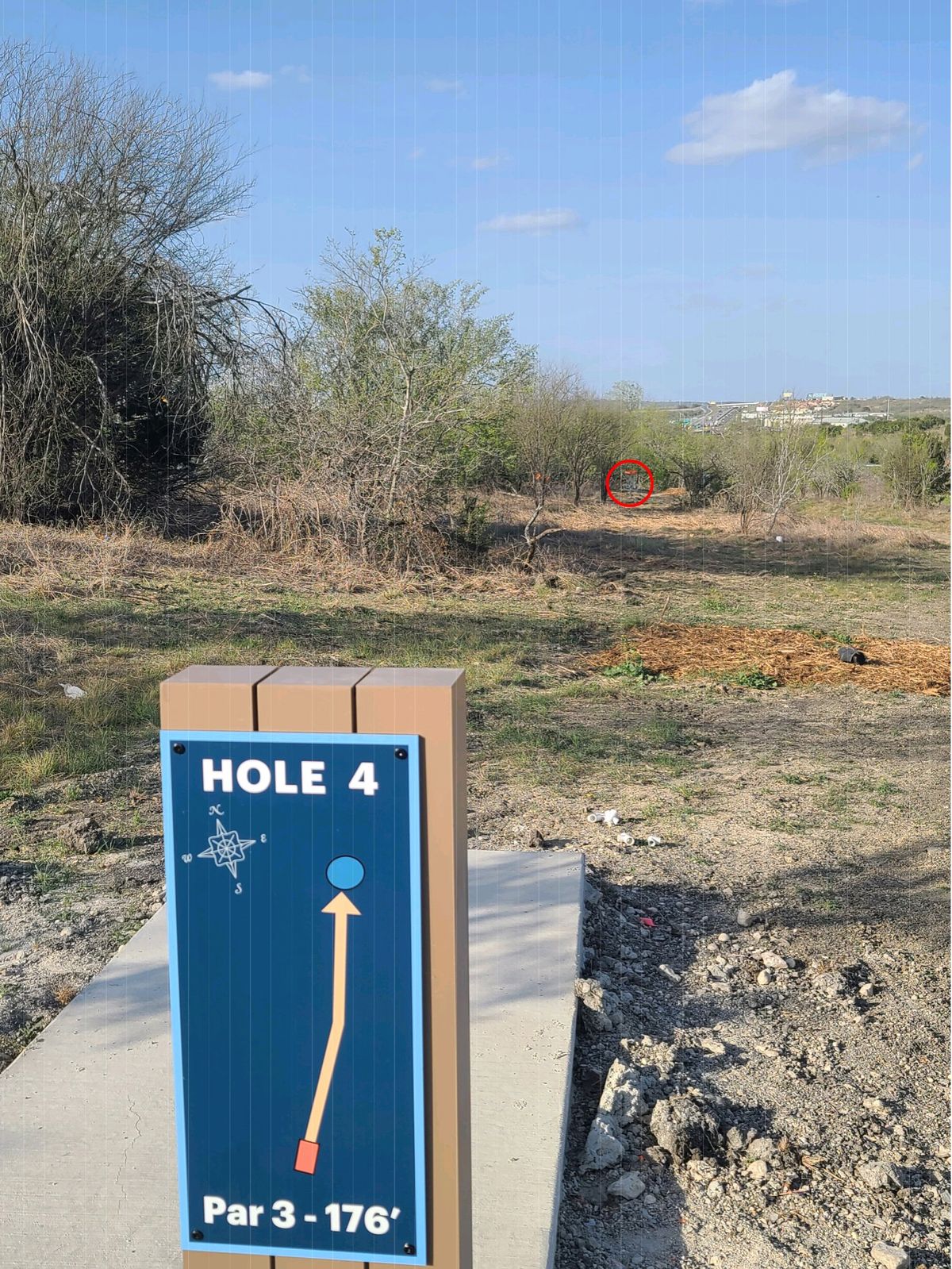 Basket is visible from tee. 