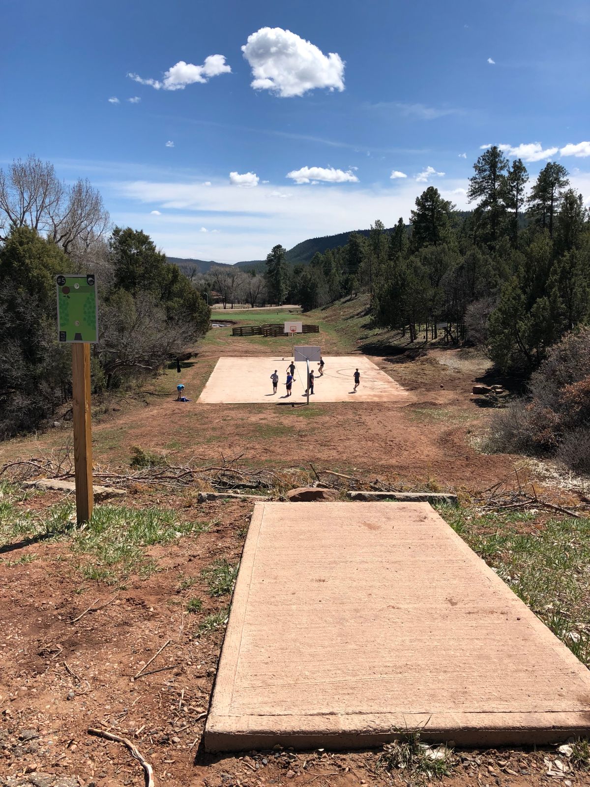 Tee off over the basketball court