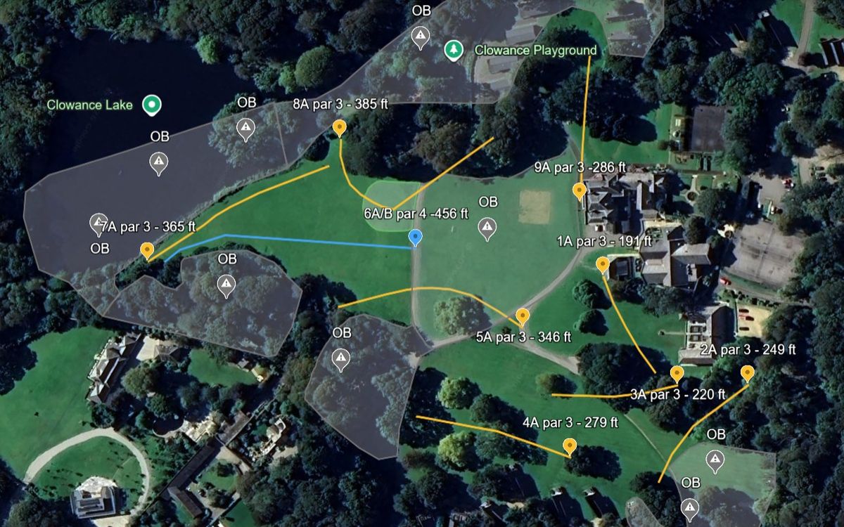 Layout overview of the A-Tee pad locations and intended flight line to the basket.
