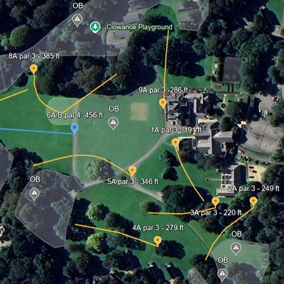 Layout overview of the A-Tee pad locations and intended flight line to the basket.