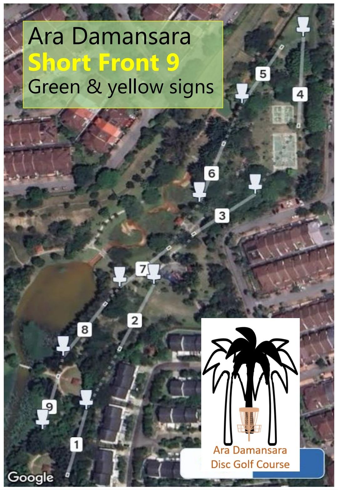 Beginner-friendly layout at Ara Damansara Park plays further away from water hazards and has little chance of losing your disc. Perfect for beginners, couples, or just wanting to practice your short upshot game.