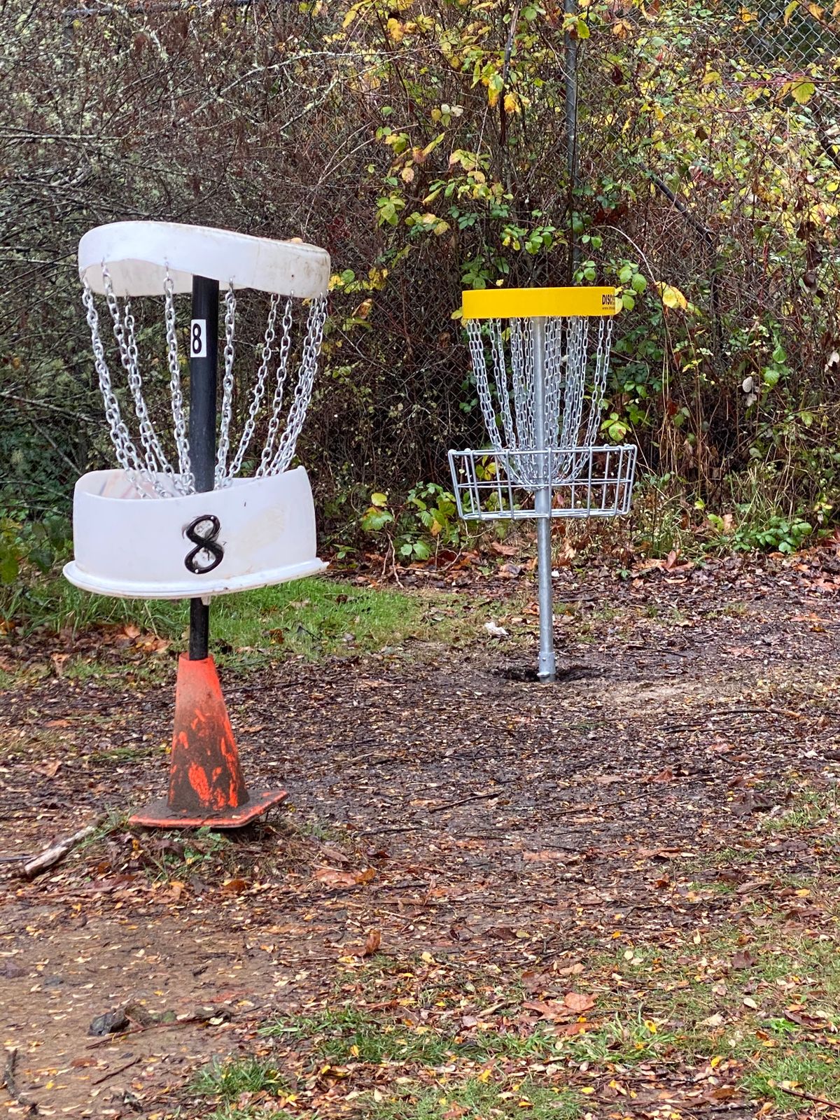 Nov 2020, New Innova Pro 28 replaced warped DIY basket, first of 3 new baskets.  Tee boxes next.