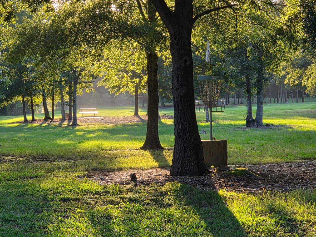 Looking back at hole 5 from the tee at 6 in the late summer afternoon.