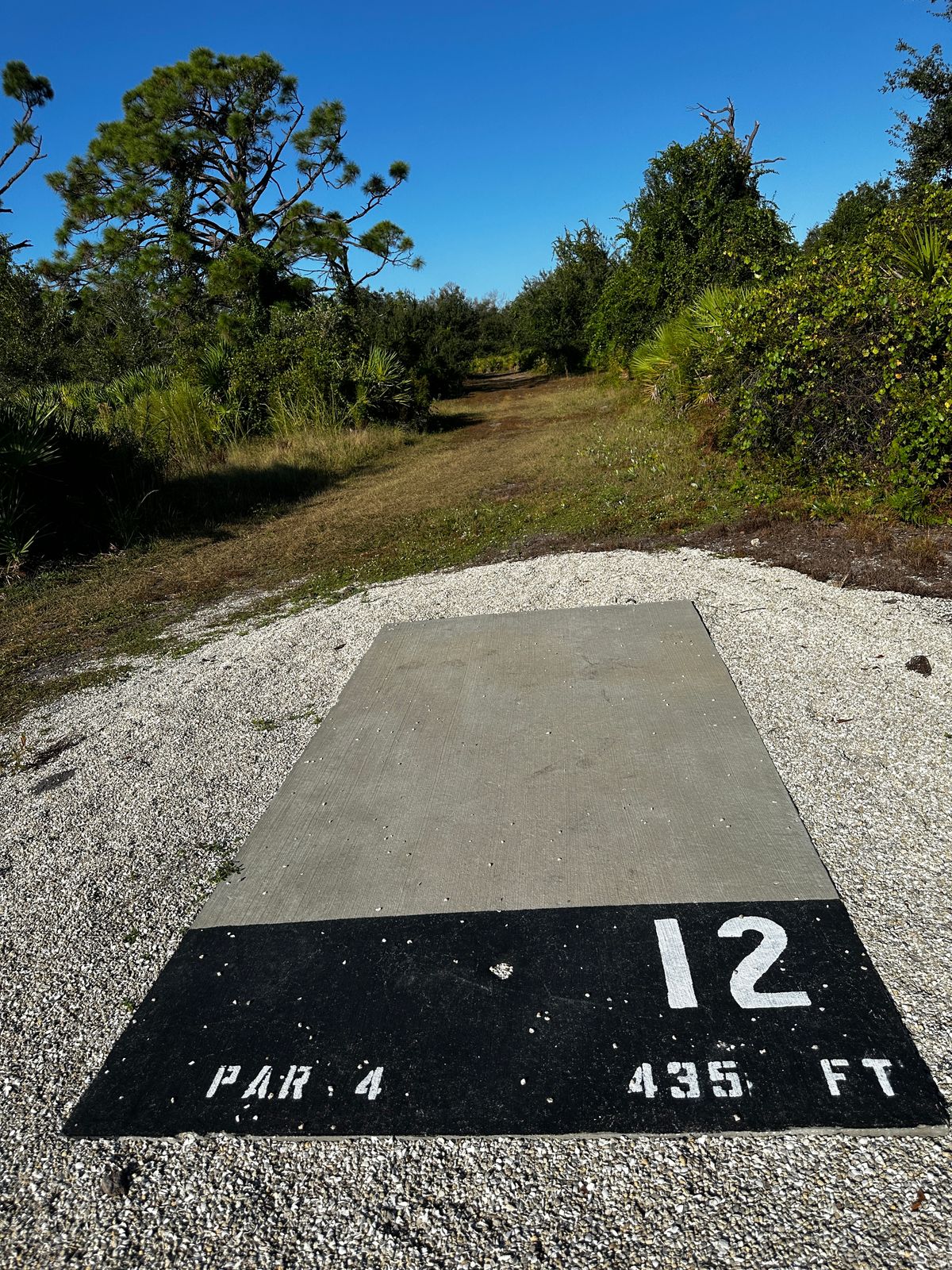 Current tee location 10/2025. 435  ft to basket from front of tee