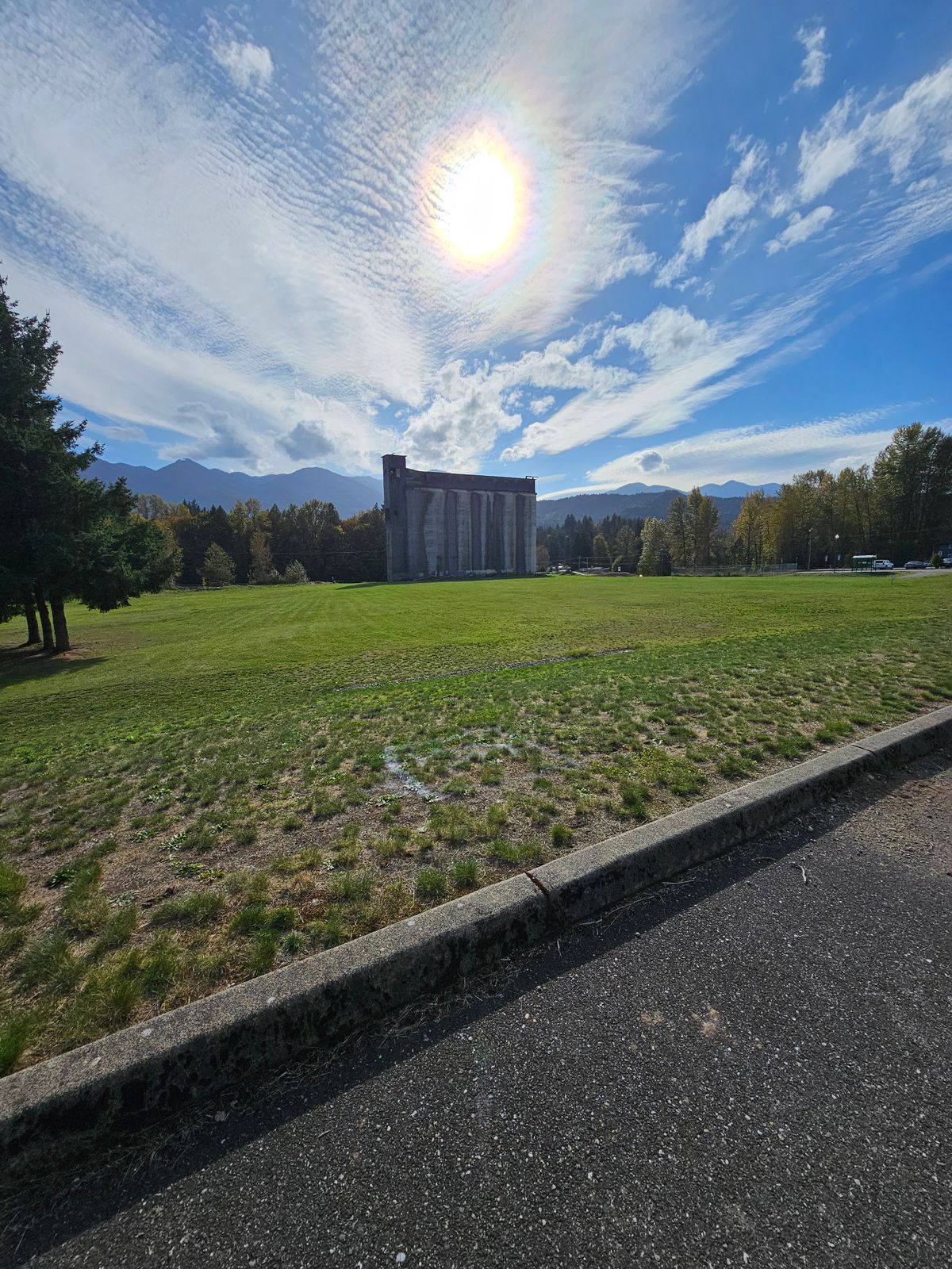 Looking through the park from parking area