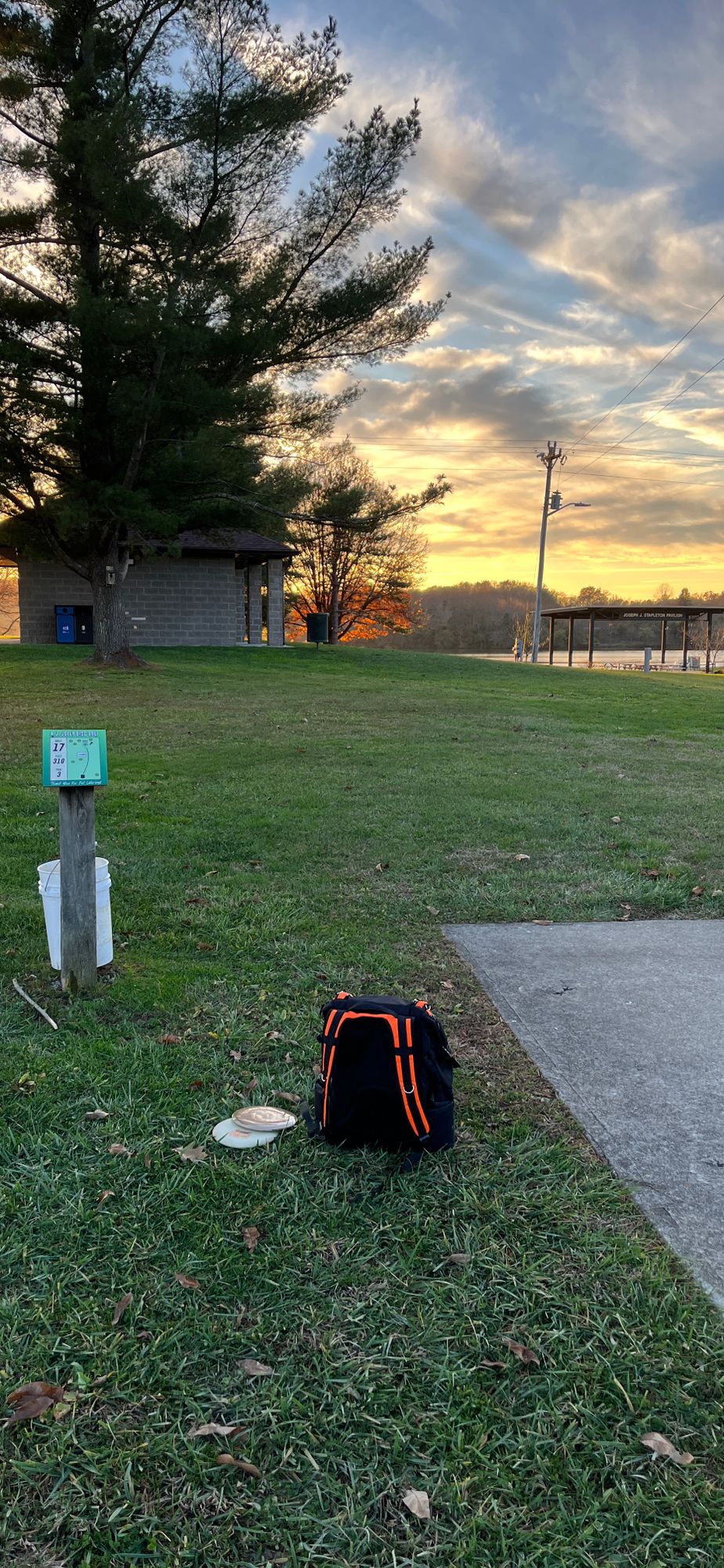 Hole 17, pin is about 200ft past the trash can