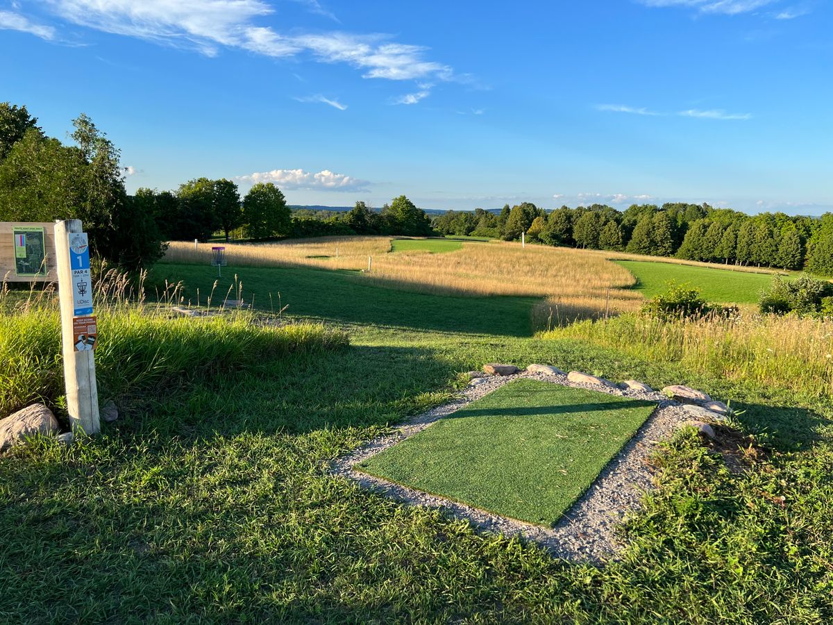 Hole 1, long tee, some elevation to contend with, and often breezy.