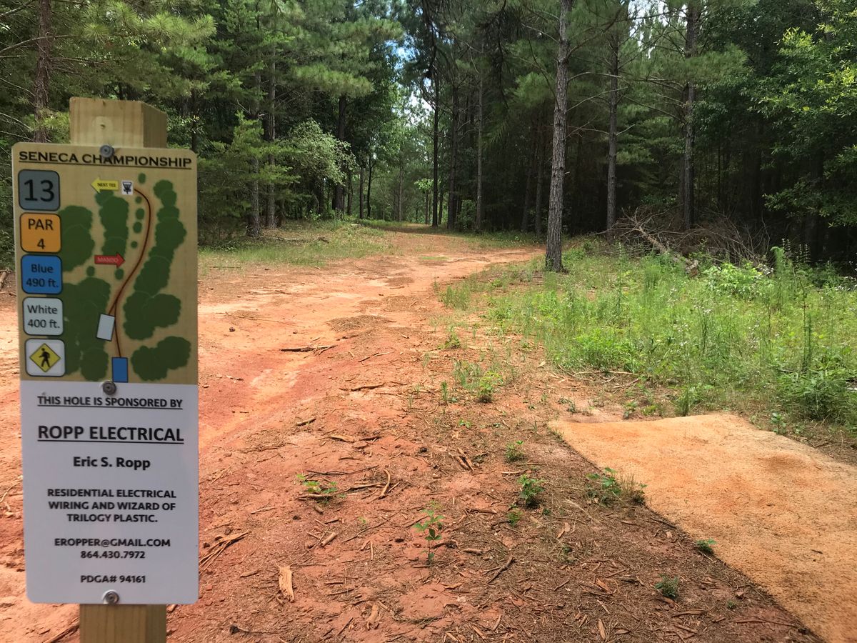 Map and start of hole 13. Course has great trail course markings all throughout.