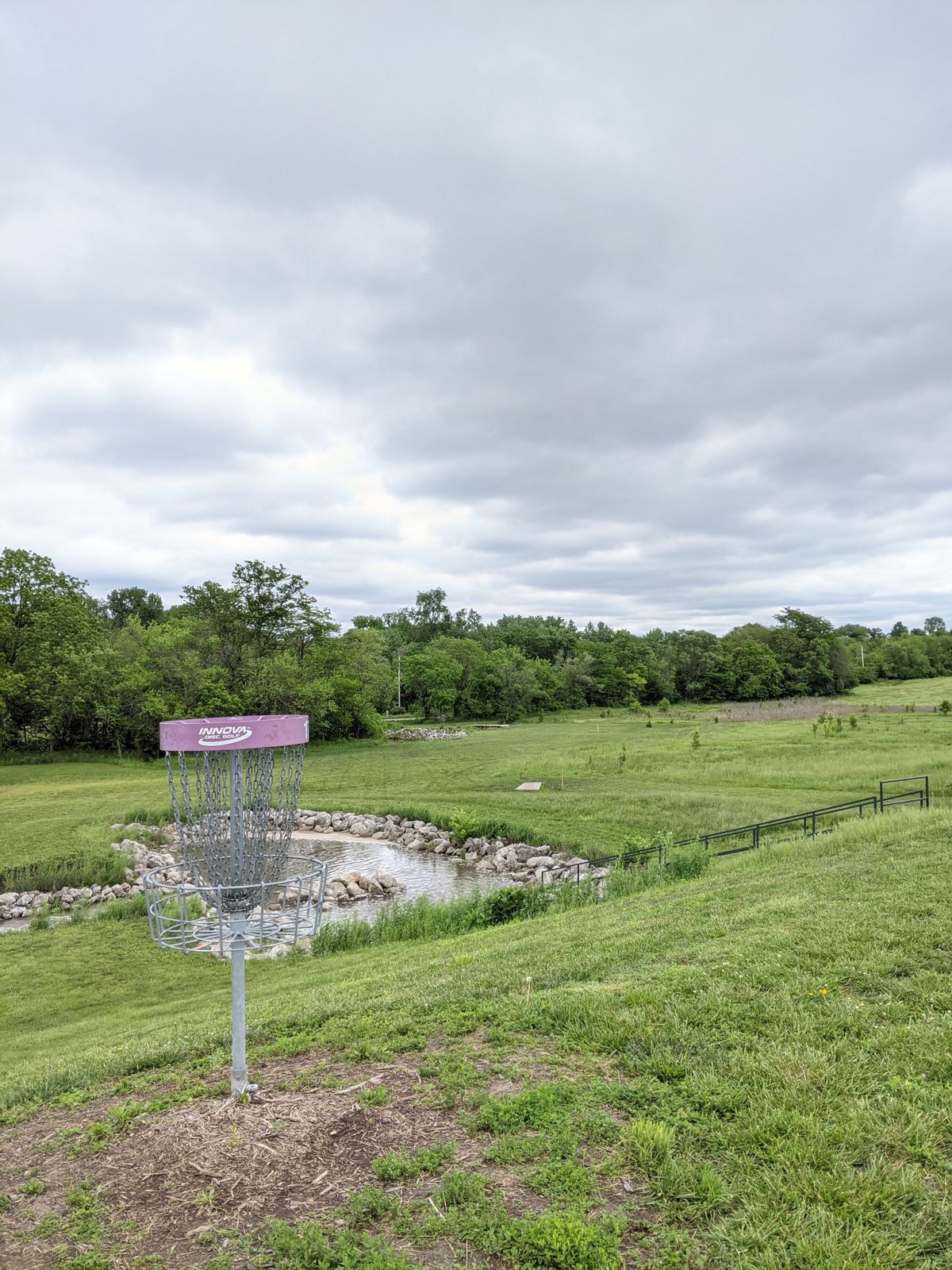 Hole 17 basket to tee view